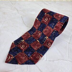 Neiman Marcus 100% Silk Men's Tie Red Blue Squares Spirals Made in Spain